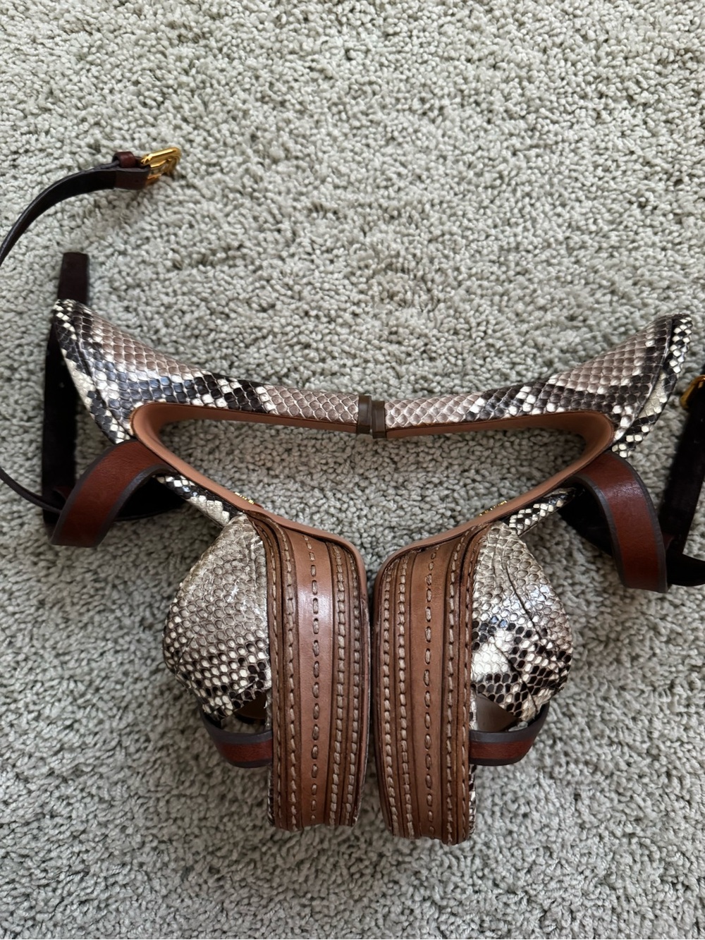 Prada Snakeskin Crisscross Platform Sandals Size 38 - Picture 4 of 12